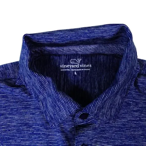 Vineyard Vines Performance Stretch Blue Striped Golf Polo Shirt Large - Picture 2 of 5